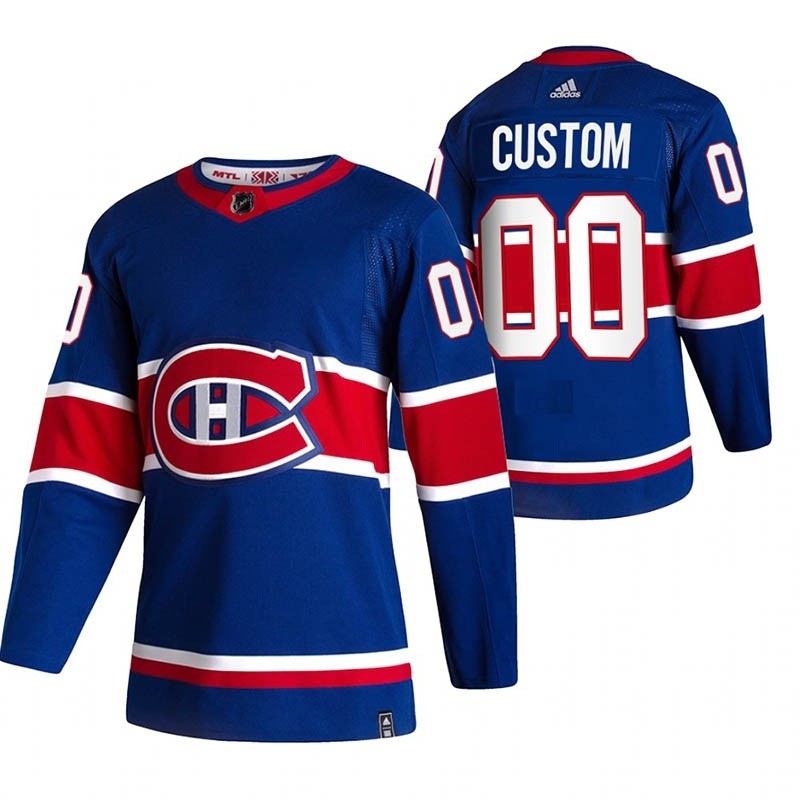 Montreal Canadiens Custom Blue Men's Adidas 2020-21 Reverse Retro Alternate NHL Jersey (Name and number remark in comment column)