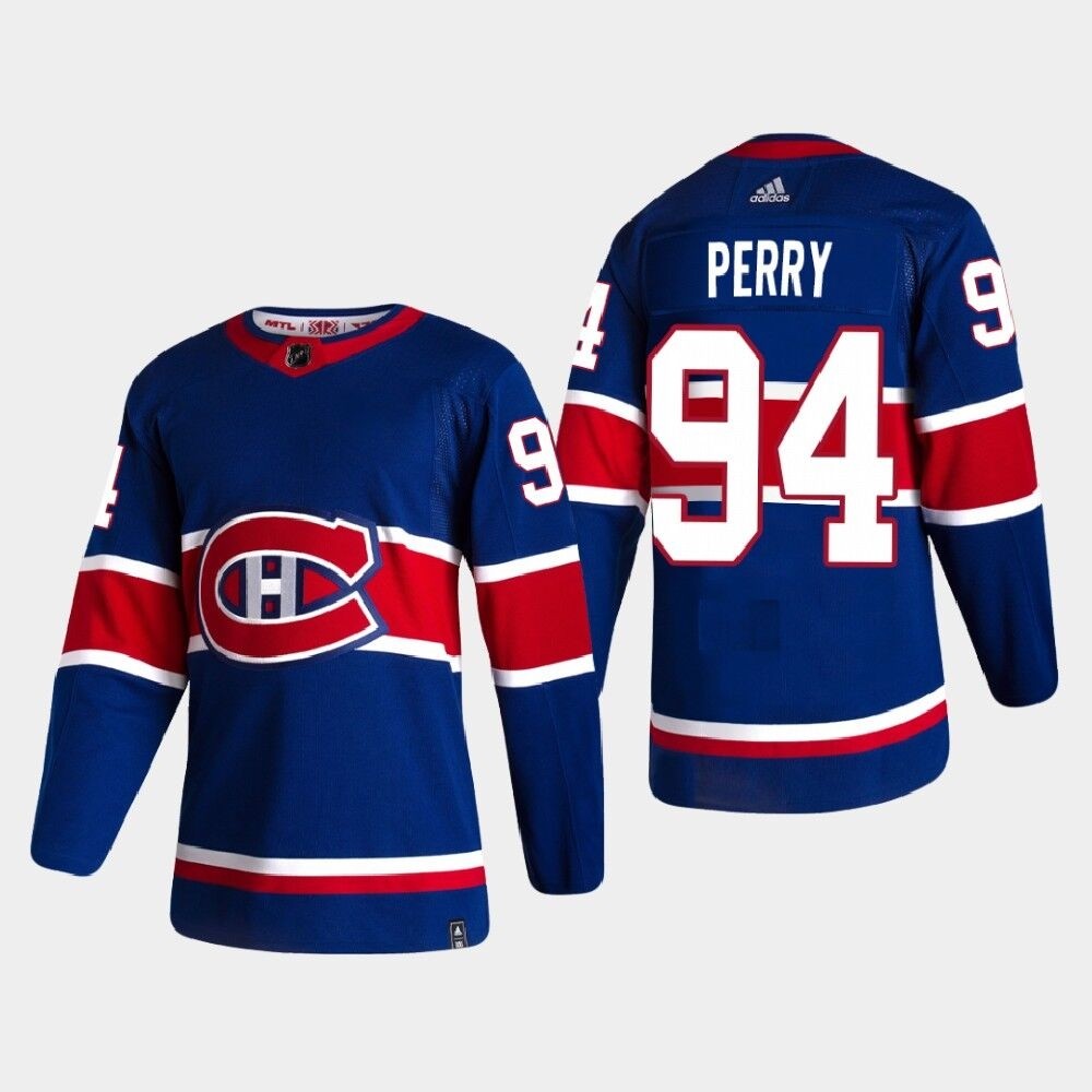 NHL Montreal Canadiens #94 Corey Perry Blue Men's Adidas 2020-21 Reverse Retro Alternate NHL Jersey