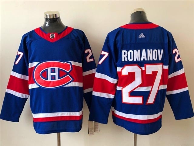 Montreal Canadiens #27 Alexander Romanov Royal Blue 2020-21 Reverse Retro Jersey