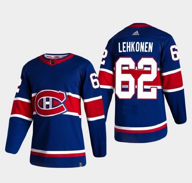 Men's Montreal Canadiens #62 Artturi Lehkonen Royal Blue 2020-21 Reverse Retro Jersey