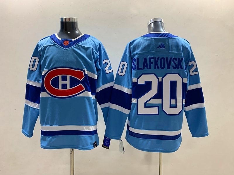 Men's Montreal Canadiens #20 Juraj Slafkovsky Light Blue 2022-23 Reverse Retro Stitched Jersey