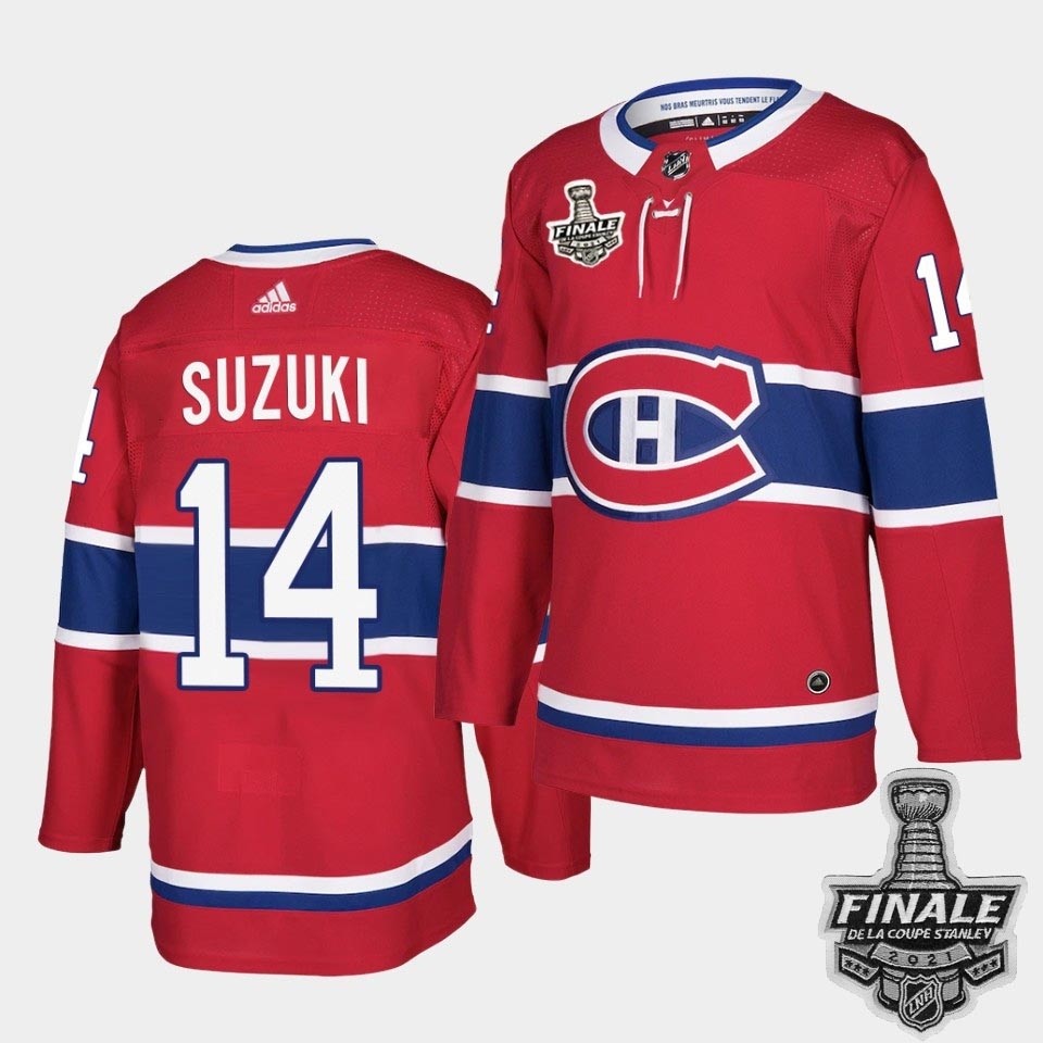 Men's Montreal Canadiens #14 Nick Suzuki Red Home Authentic 2021 NHL Stanley Cup Final Patch Jersey