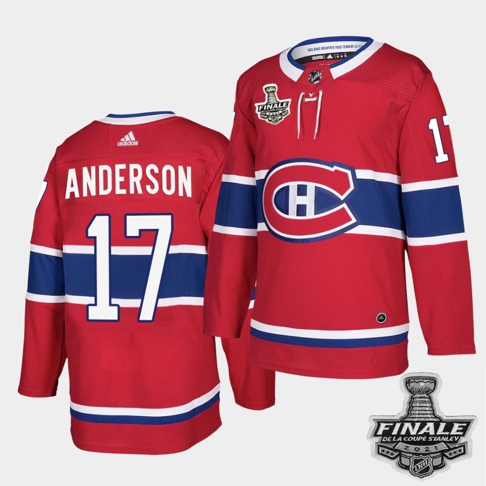 Men's Montreal Canadiens #17 Josh Anderson Red Home Authentic 2021 NHL Stanley Cup Final Patch Jersey