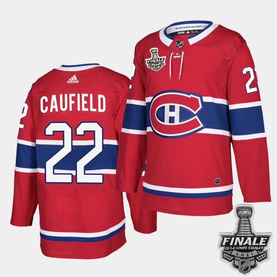 Men's Montreal Canadiens #22 Cole Caufield Red Home Authentic 2021 NHL Stanley Cup Final Patch Jersey