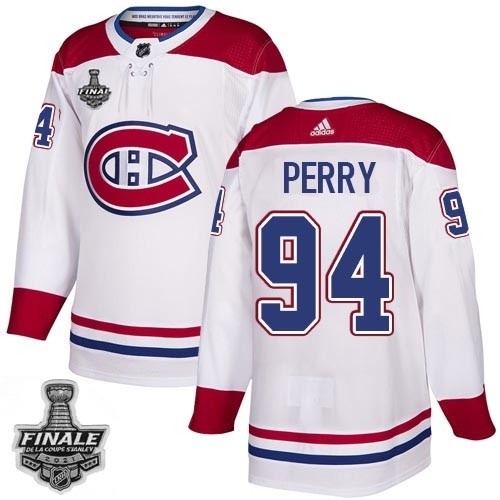 Men's Montreal Canadiens #94 Corey Perry White Road Authentic 2021 NHL Stanley Cup Final Patch Jersey