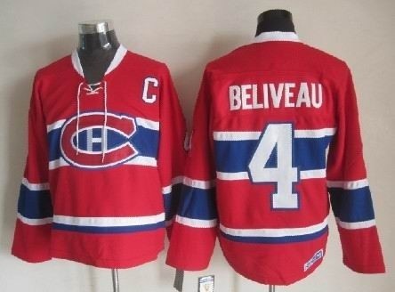 Men's Montreal Canadiens #4  Jean Beliveau 1970-71 Red Throwback CCM Jersey