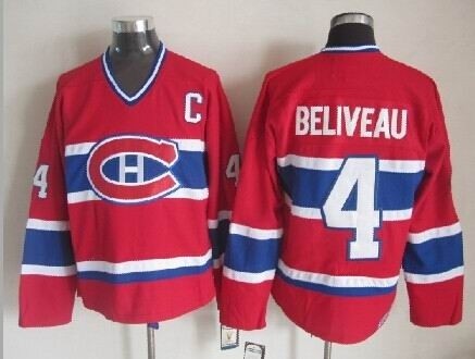 Men's Montreal Canadiens #4  Jean Beliveau Red Throwback CCM Jersey