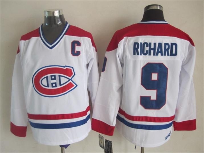 Men's Montreal Canadiens #9 Maurice Richard White Throwback CCM Jersey