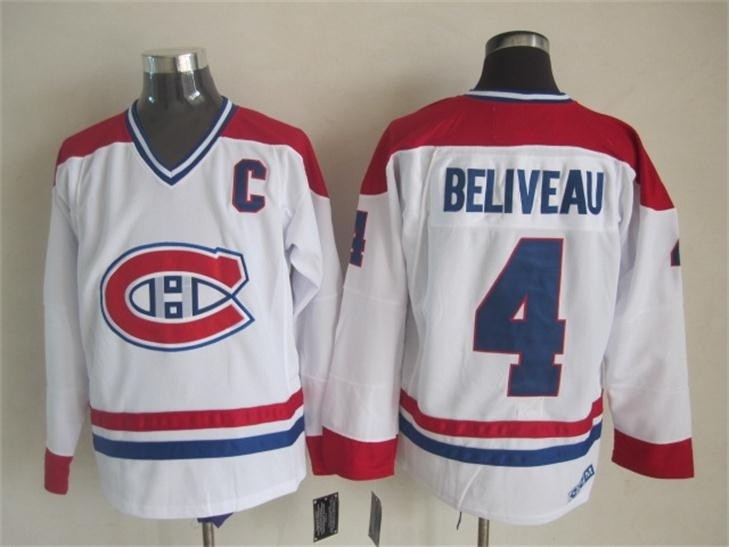 Men's Montreal Canadiens #4 Jean Beliveau White Throwback CCM Jersey