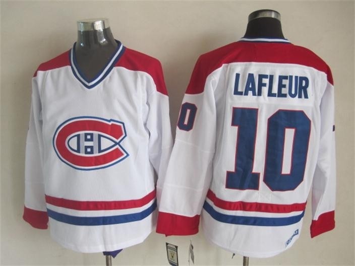 Men's Montreal Canadiens #10 Guy Lafleur White Throwback CCM Jersey