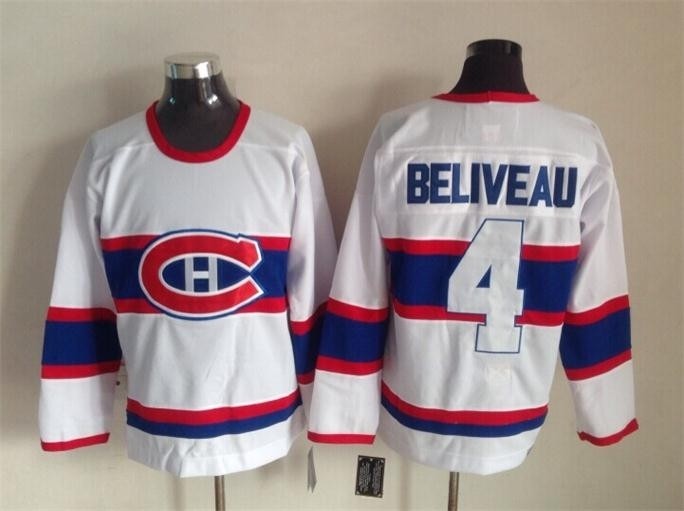 Men's Montreal Canadiens #4  Jean Beliveau White third Throwback Jersey