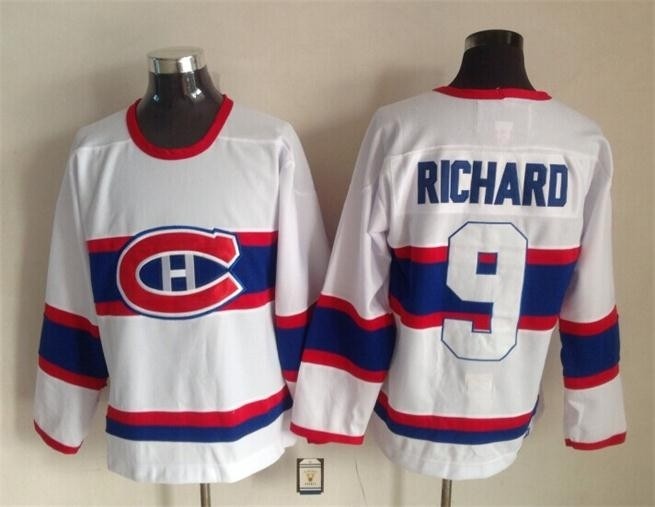 Men's Montreal Canadiens #9 Maurice Richard White third Throwback Jersey