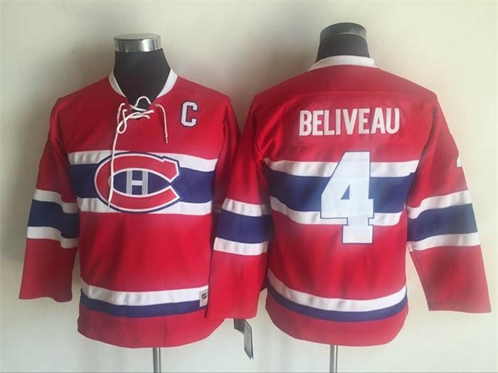 Youth Montreal Canadiens #4 Jean Beliveau 1970-71 Red Throwback CCM Jersey