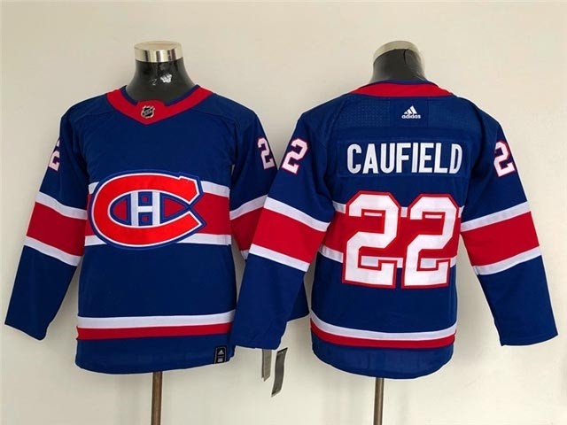 Youth Montreal Canadiens #22 Cole Caufield Royal Blue 2020-21 Reverse Retro Jersey