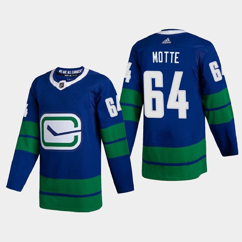 Men's Vancouver Canucks #64 Tyler Motte Blue Adidas 2020-21 Player Alternate NHL Jersey