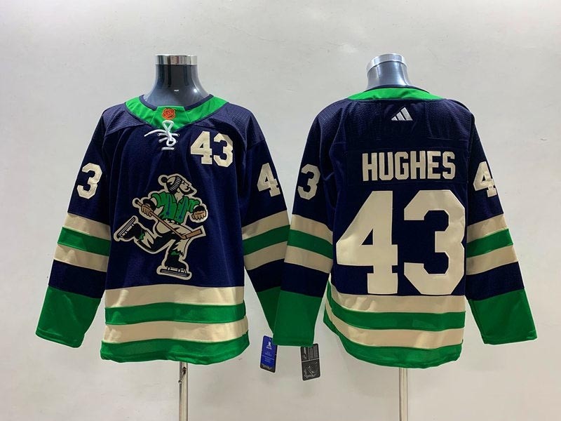 Men's Vancouver Canucks #43 Quinn Hughes Navy 2022-23 Reverse Retro Stitched Jersey