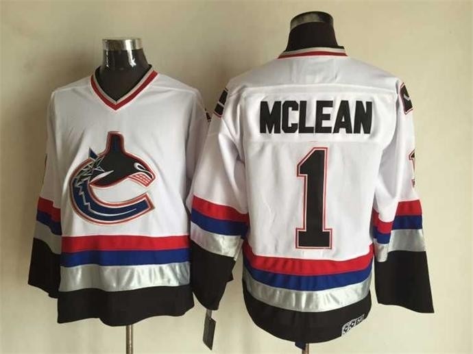 Men's Vancouver Canucks #1 Kirk Mclean 1997-98 White CCM Throwback Jersey