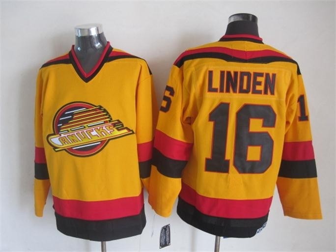 Men's Vancouver Canucks #16 Trevor Linden 1985-86 Yellow CCM Throwback Jersey