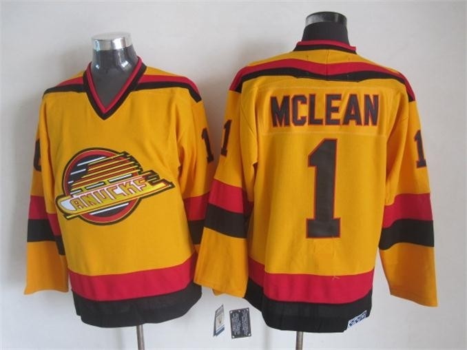 Men's Vancouver Canucks #1 Kirk Mclean 1985-86 Yellow CCM Throwback Jersey