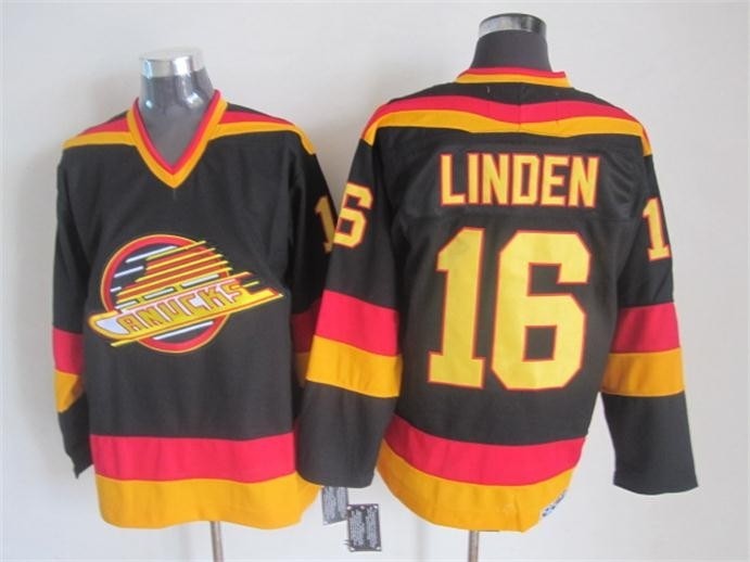 Men's Vancouver Canucks #16 Trevor Linden 1985-86 Black CCM Throwback Jersey