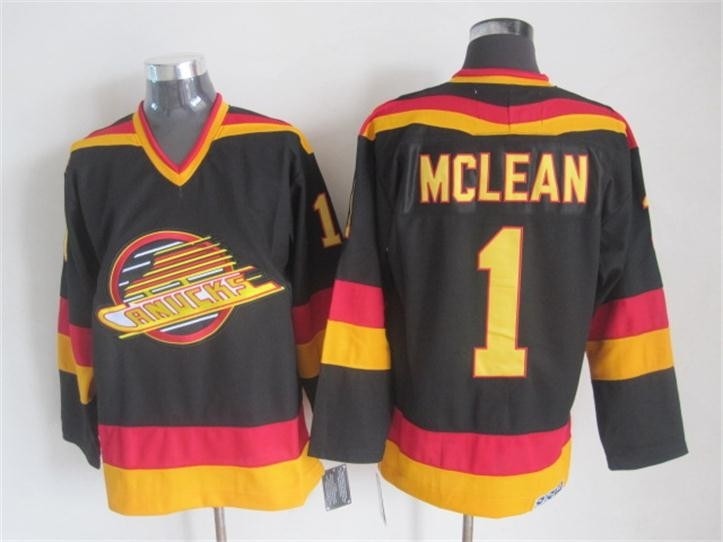 Men's Vancouver Canucks #1 Kirk Mclean 1985-86 Black CCM Throwback Jersey