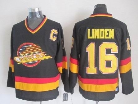 Men's Vancouver Canucks #16 Trevor Linden Black Throwback CCM Jersey