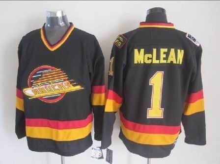 Men's Vancouver Canucks #1 Kirk Mclean Black Throwback CCM Jersey