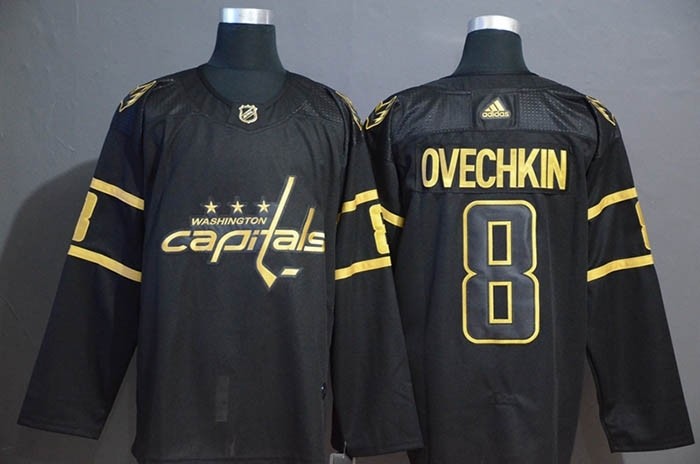 NHL Washington Capitals #8 Alex Ovechkin Black Gold Adidas Jersey