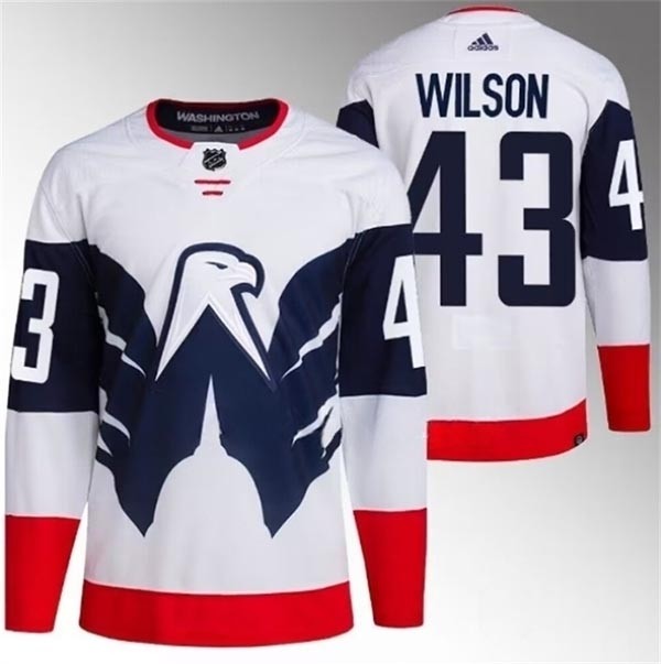 Men's Washington Capitals #43 Tom Wilson White Navy 2023 Stadium Series Stitched Jersey