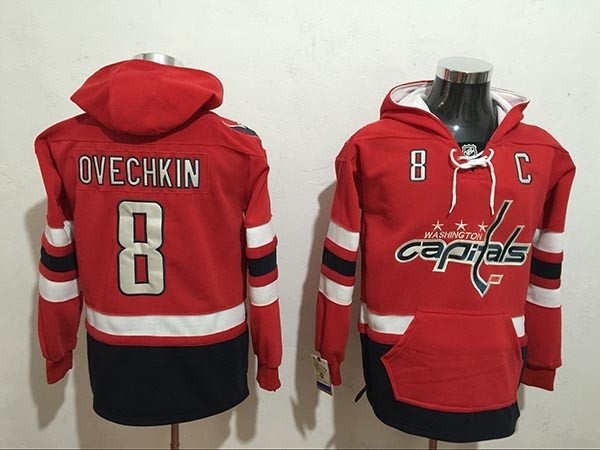 NHL Washington Capitals #8 Alex Ovechkin Red All Stitched Hooded Sweatshirt