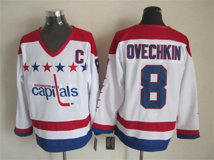 Men's Washington Capitals #8 Alex Ovechkin White third Throwback CCM Jersey