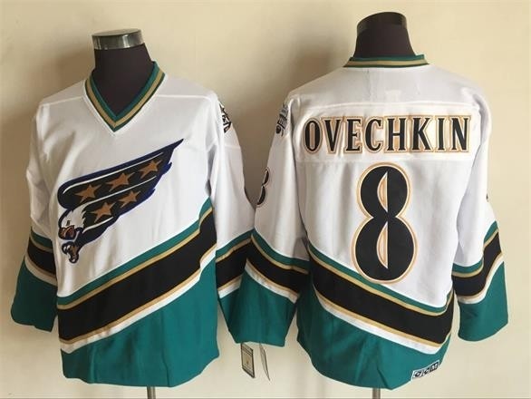 Men's Washington Capitals #8 Alex Ovechkin 2005-06 White CCM Throwback Jersey