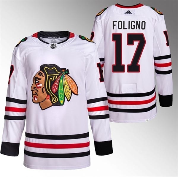 Men's Chicago Blackhawks #17 Nick Foligno White Stitched Hockey Jersey