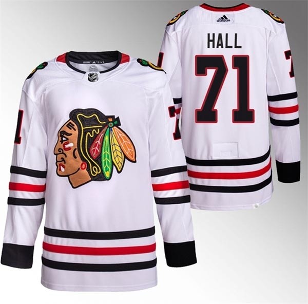 Men's Chicago Blackhawks #71 Taylor Hall White Stitched Hockey Jersey