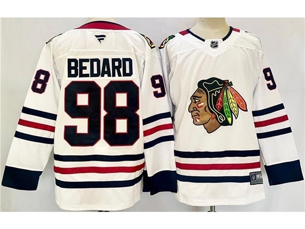 Men's Chicago Blackhawks #98 Connor Bedard 2024-25 White Jersey