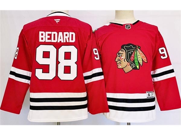 Youth Chicago Blackhawks #98 Connor Bedard Red 2024-25 Stitched Jersey