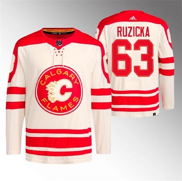 Men's Calgary Flames #63 Adam Ruzicka 2023 Cream Heritage Classic Primegreen Stitched Jersey