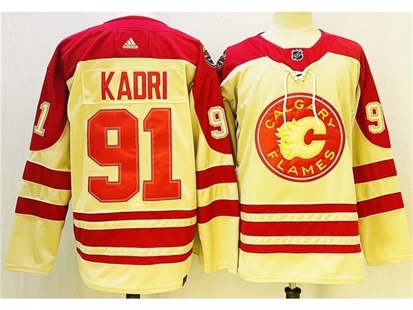 Men's Calgary Flames #91 Nazem Kadri 2023 Cream Heritage Classic Primegreen Stitched Jersey