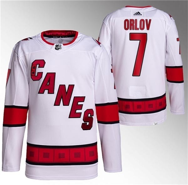 Men's Carolina Hurricanes #7 Dmitry Orlov White Reverse Retro Stitched Jersey