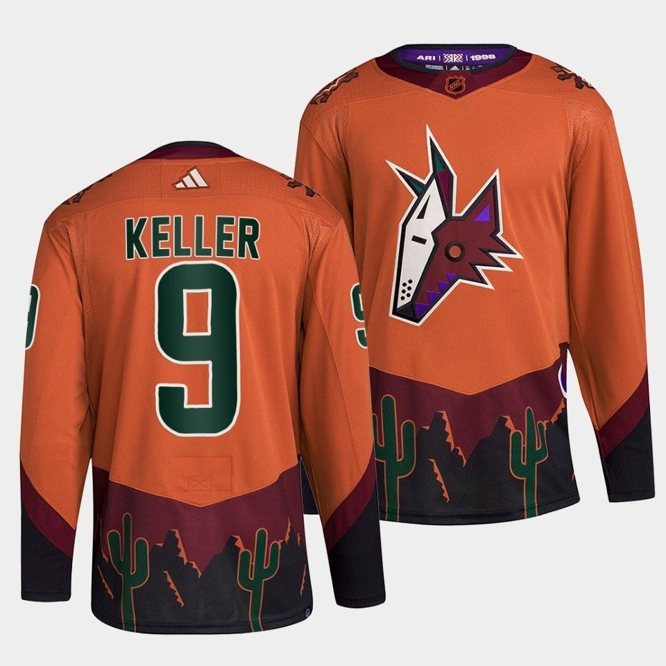 Men's Arizona Coyotes #9 Clayton Keller Orange 2022-23 Reverse Retro Stitched Jersey