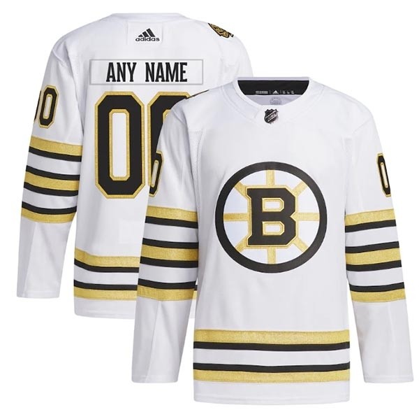 Men's Boston Bruins Custom White 100th Anniversary Stitched Jersey(Name and number remark in comment column)