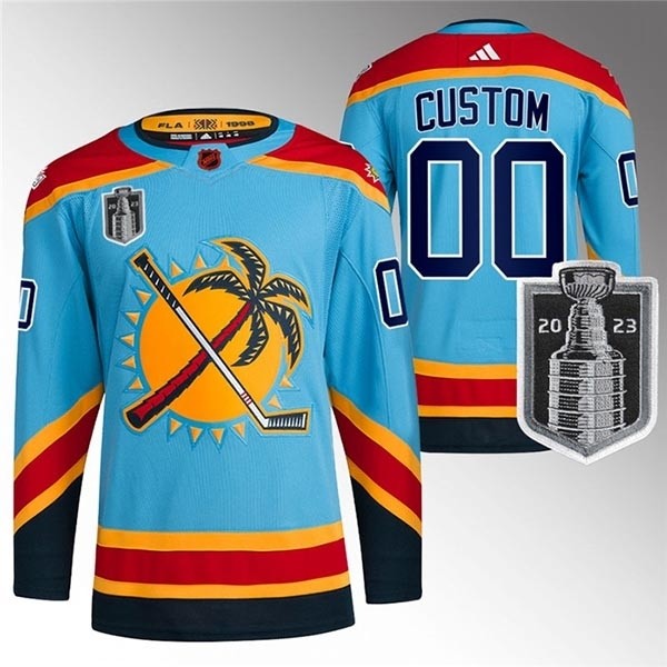 Men's Florida Panthers Custom Blue 2023 Stanley Cup Final Reverse Retro Stitched Jersey(Name and number remark in comment column)