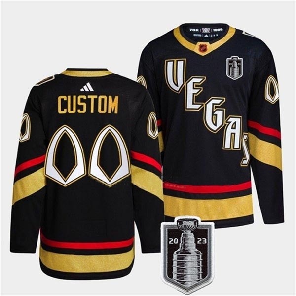 Men's Vegas Golden Knights Active Player Custom Black 2023 Stanley Cup Final Reverse Retro Stitched Jersey(Name and number remark in comment column)