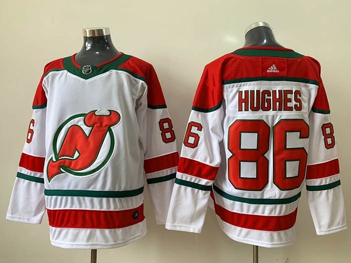 NHL New Jersey Devils #86 Jack Hughes White With Green Adidas Jersey