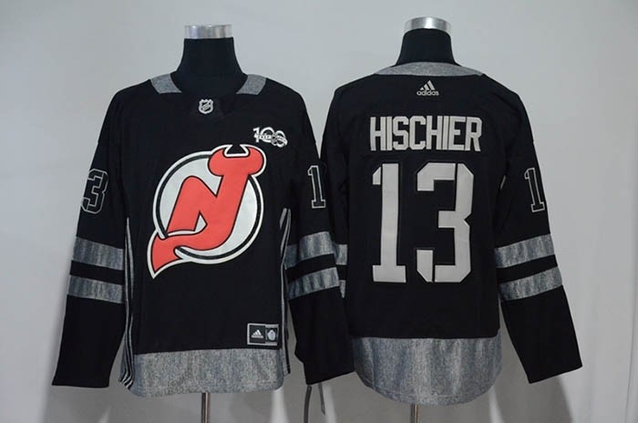 NHL New Jersey Devils #13 Nico Hischier Black 100th Centenal Classic Premier Jersey