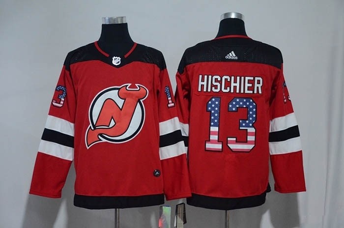 NHL New Jersey Devils #13 Nico Hischier Red USA Flag Adidas Jersey