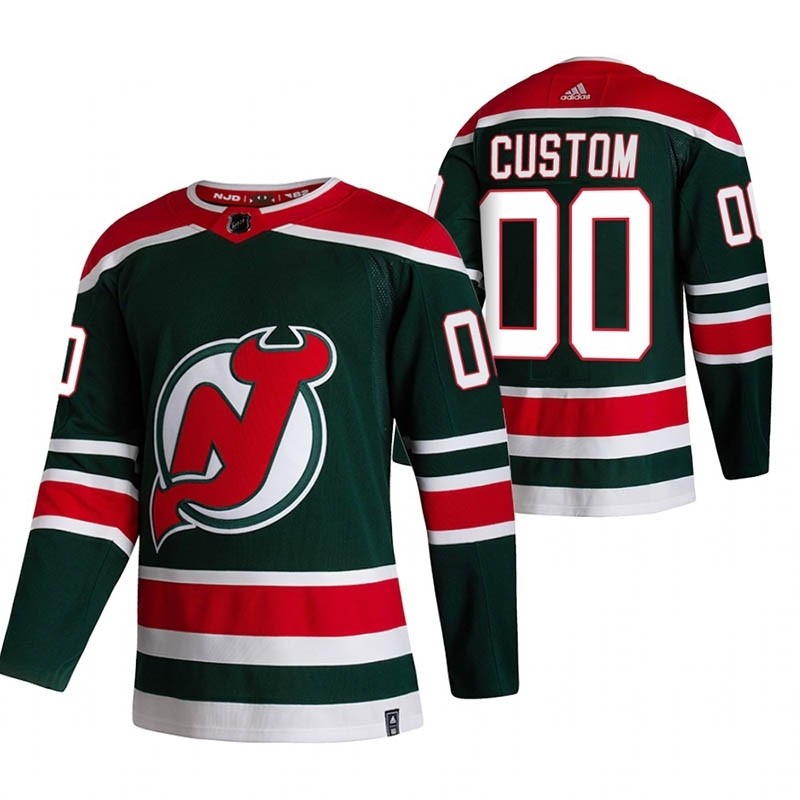 New Jersey Devils Custom Green Men's Adidas 2020-21 Reverse Retro Alternate NHL Jersey (Name and number remark in comment column)