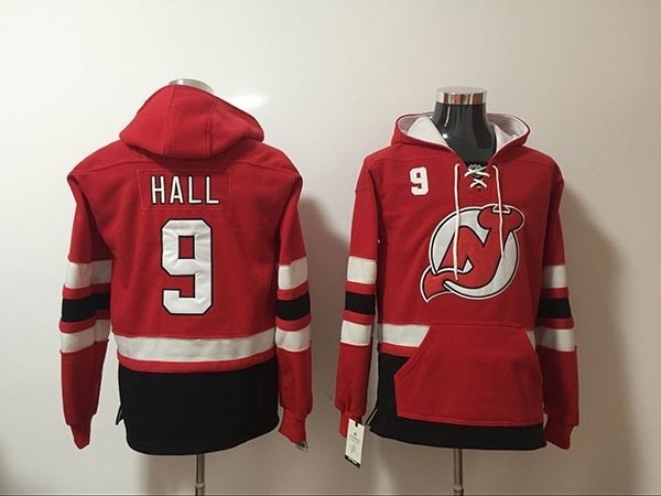 NHL New Jersey Devils #9 Taylor Hall Red All Stitched Hooded Sweatshirt