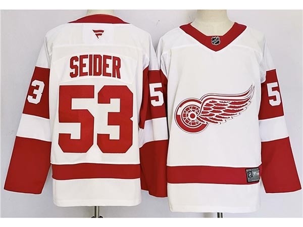 Men's Detroit Red Wings #53 Mortiz Seider White 2024-25 Stitched Jersey