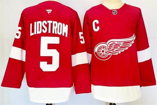 Men's Detroit Red Wings #5 Nicklas Lidstrom Red 2024-25 Stitched Jersey